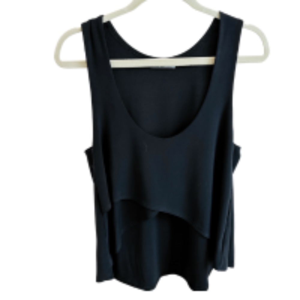 SYMPLI WOMENS OVERLAY SLEEVLESS KNIT TOP BLACK SZ 8